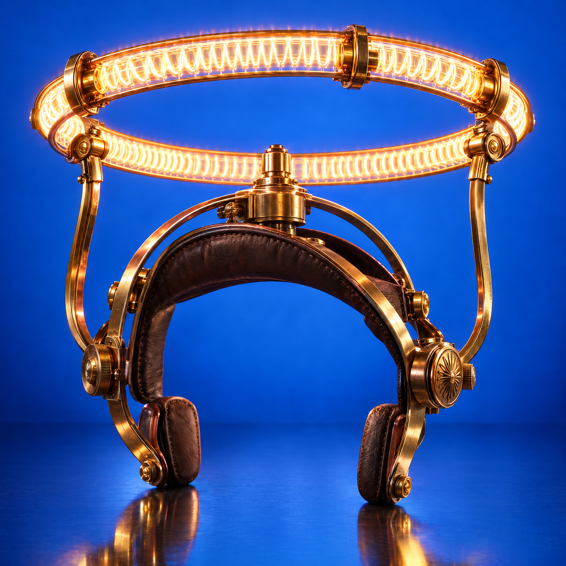 A fictional glowing tungsten halo on a brass head frame